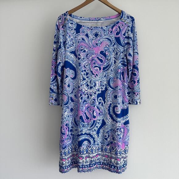 Lilly Pulitzer Dresses & Skirts - Lilly Pulitzer Sophie Dress XL Blue Pink Grotto Legga Octopus Print 3/4 Sleeve